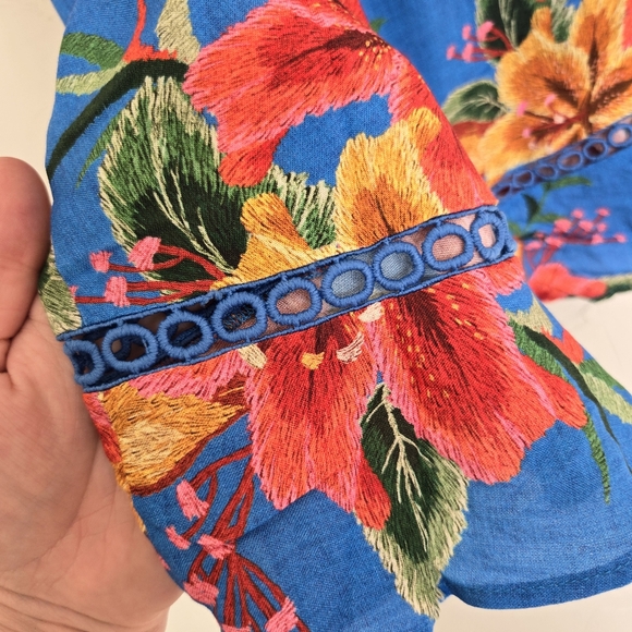 Farm Rio Blue Tropical Button Front Ruffled Top - Picture 9 of 13